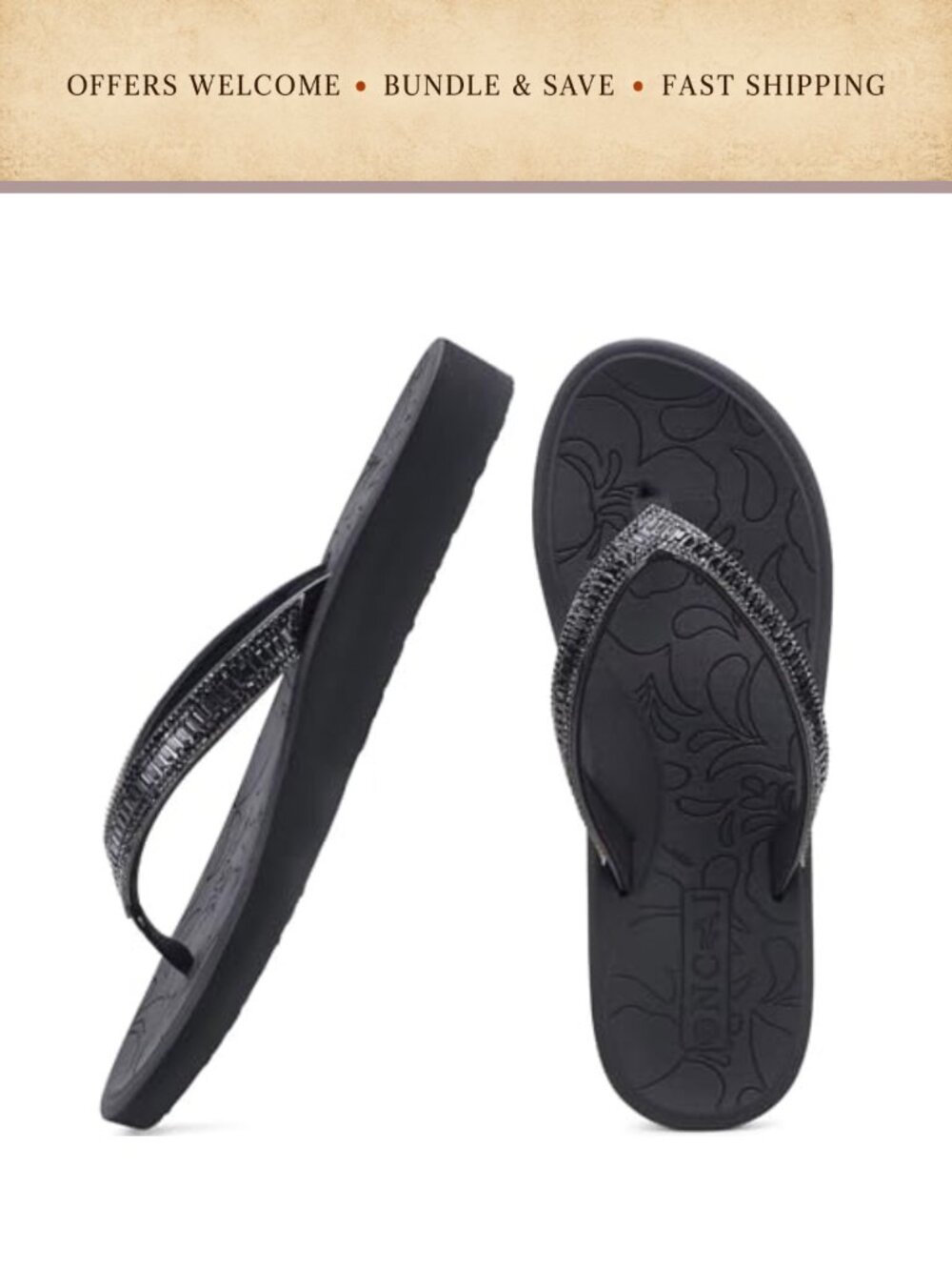 Rhinestone Yoga Mat Flip Flops Memory Foam Arch Support Thong Sandals